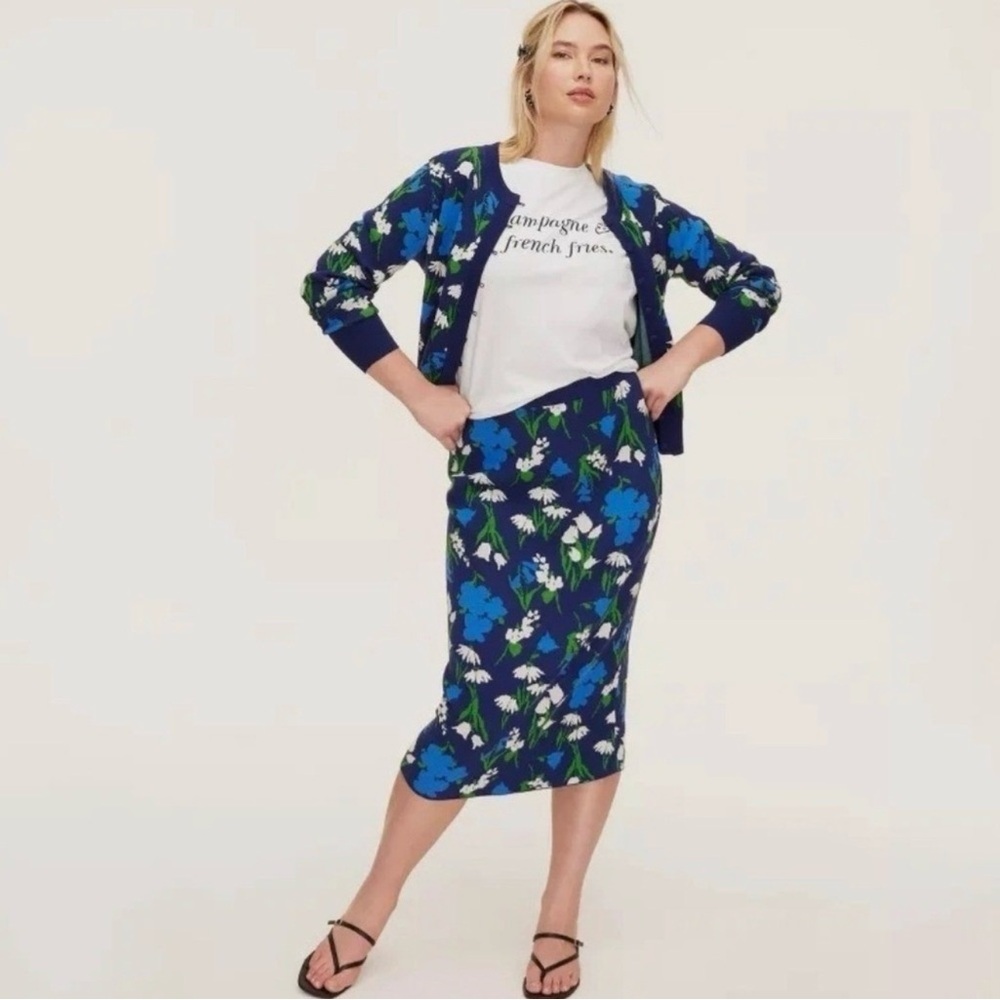 kate spade Navy Blue Floral Midi Skirt
